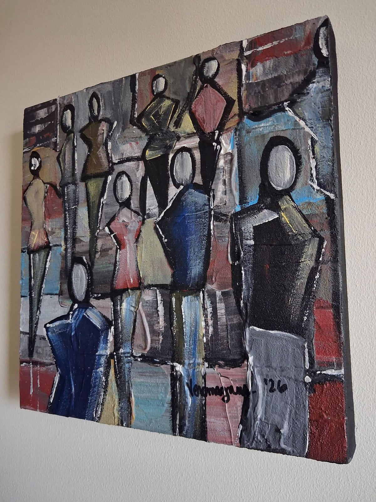 The Queue By Vercmagnus Impasto Abstract Painting Original Art