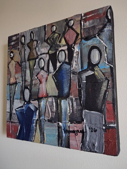 The Queue By Vercmagnus Impasto Abstract Painting Original Art