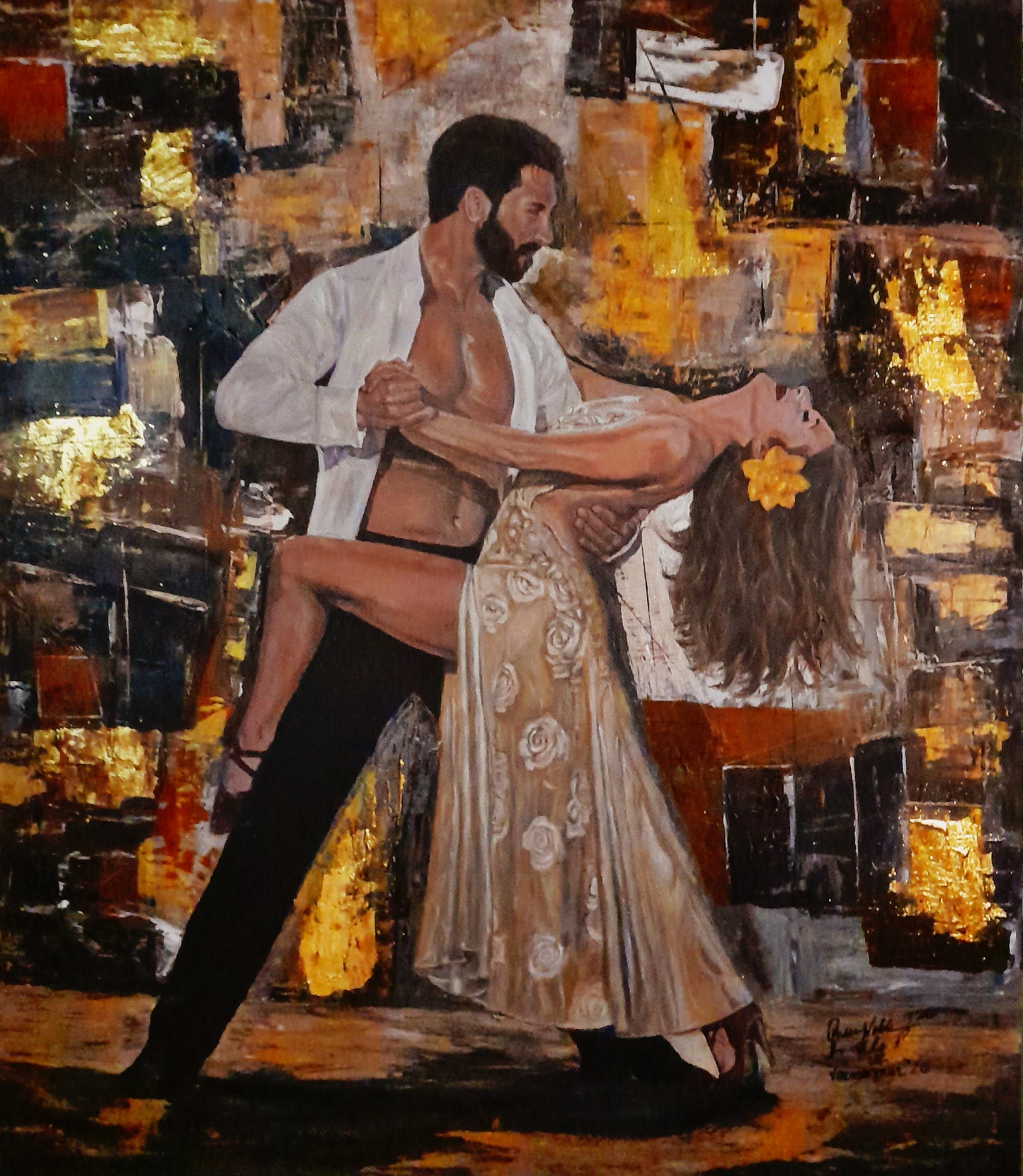 Tango Original Portrait Painting With Abstract Background By QN and Vercmagnus