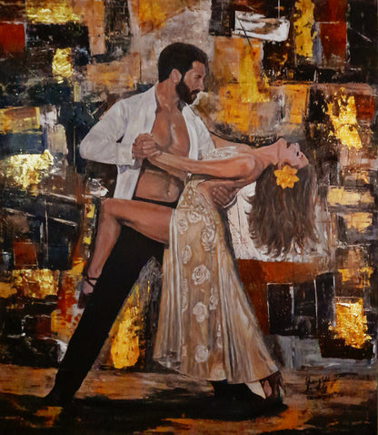 Tango Original Portrait Painting With Abstract Background By QN and Vercmagnus