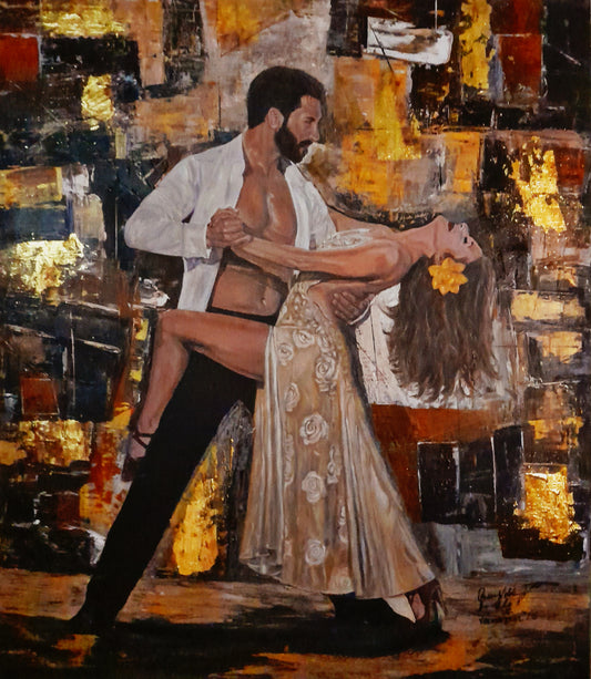 Tango Original Portrait Painting With Abstract Background By QN and Vercmagnus