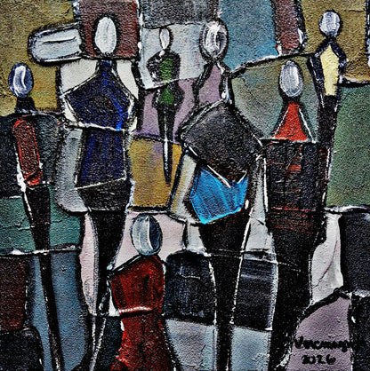 Busy People Original Painting Impasto Abstract By Vercmagnus