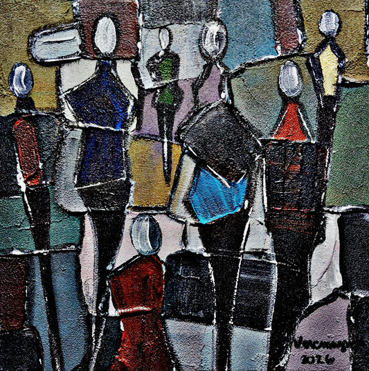 Busy People Original Painting Impasto Abstract By Vercmagnus