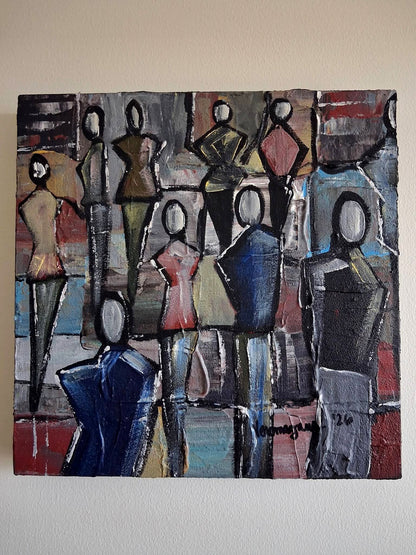 The Queue By Vercmagnus Impasto Abstract Painting Original Art