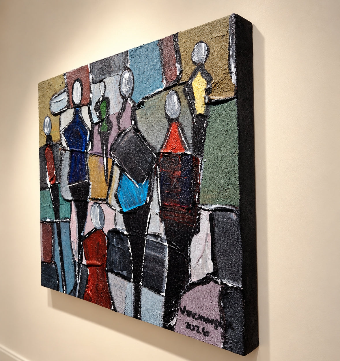 Busy People Original Painting Impasto Abstract By Vercmagnus
