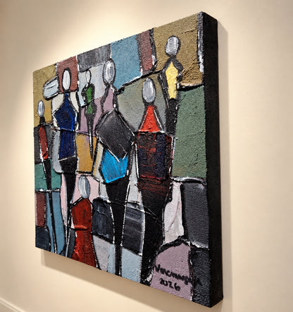 Busy People Original Painting Impasto Abstract By Vercmagnus