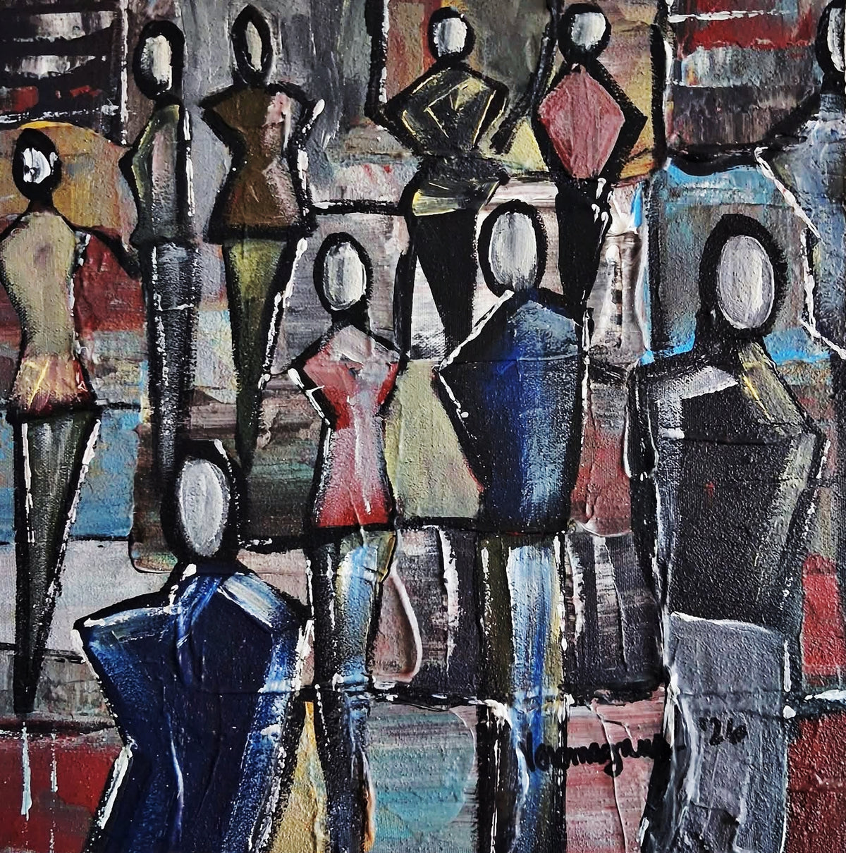 The Queue By Vercmagnus Impasto Abstract Painting Original Art