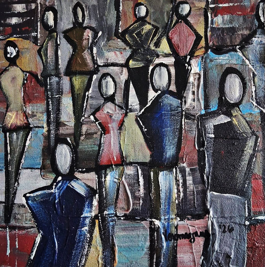 The Queue By Vercmagnus Impasto Abstract Painting Original Art